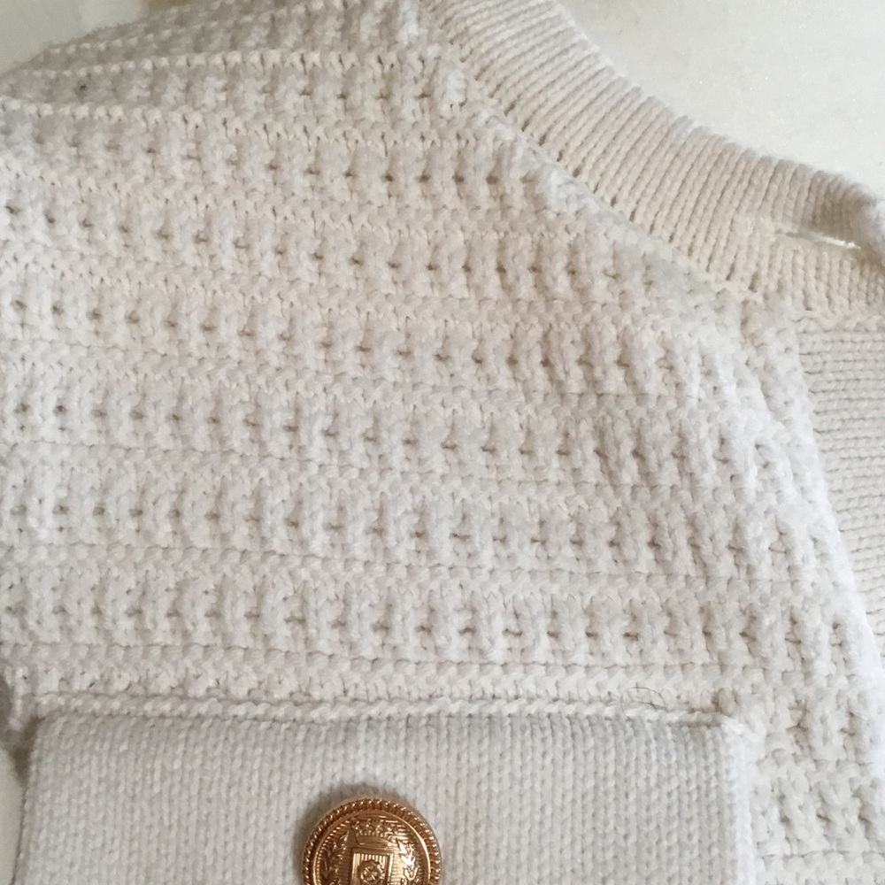 White Sleeveless Knit Button Front Vest with Gold Buttons - Picture 4 of 8